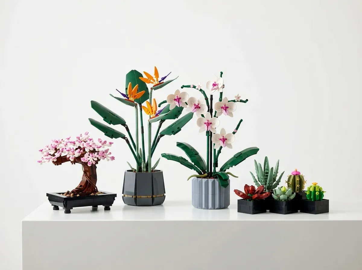 Detailed LEGO bonsai foliage showing individual green leaf elements and branch construction from the LEGO Trees Collection